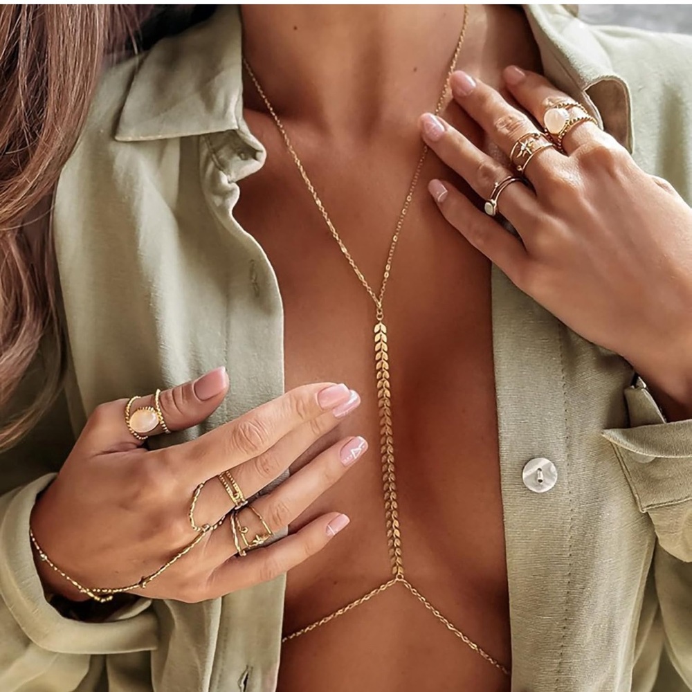 New!  Fishbone Gold Body Chain (1044) NWOT
